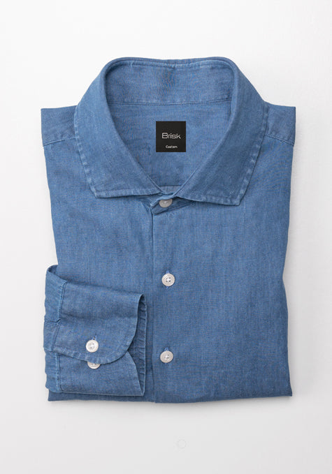 DENIM MEDIUM WASH SHIRT - CUT AWAY CLASSIC COLLAR