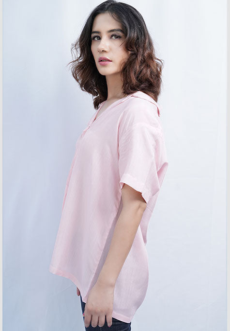 LIGHT PINK VISCOSE SHIRT - NOTCH COLLAR - SALE