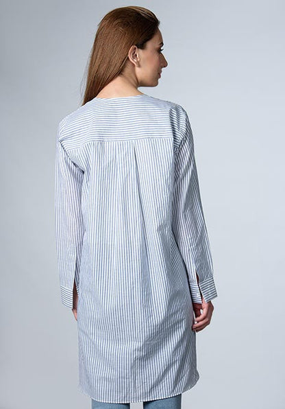 GREY LIGHT WEIGHT STRIPES STRETCH LONG SHIRT - SALE