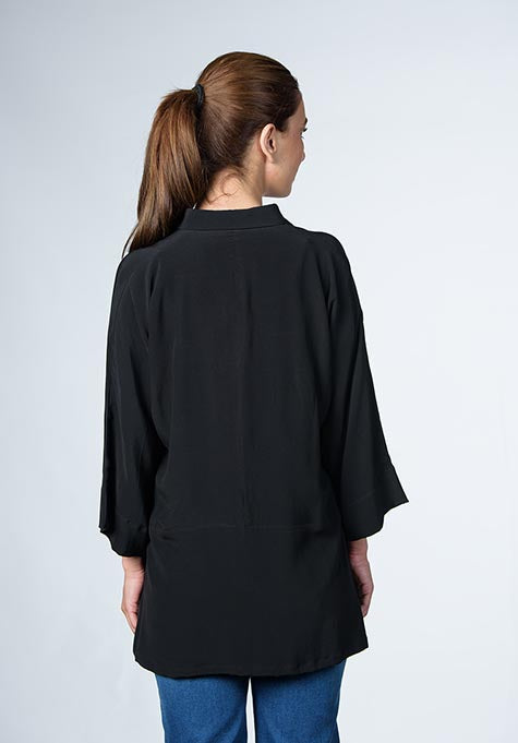 BLACK SILK CHARMEUSE SHIRT (WRINKLE RESISTANT) - SALE