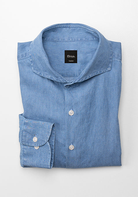 DENIM LIGHT WASH SHIRT - CUT AWAY EXTREME COLLAR