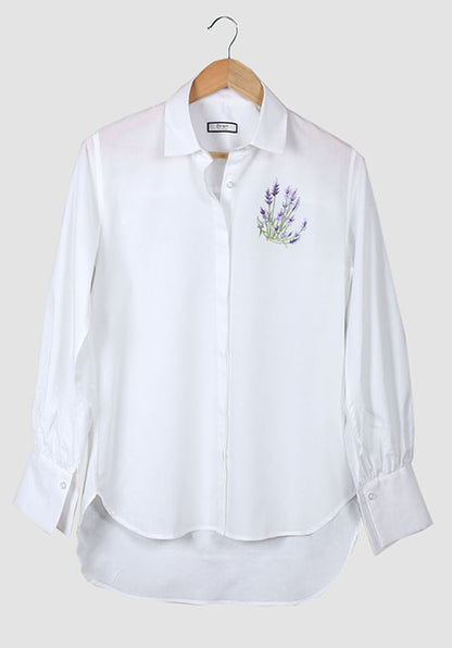 WHITE LIGHTWEIGHT EMBROIDERED SHIRT WITH PUFF SLEEVES