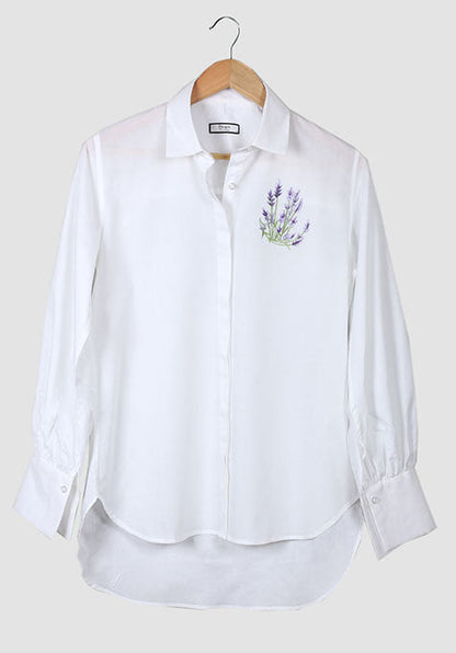 WHITE LIGHTWEIGHT EMBROIDERED SHIRT WITH PUFF SLEEVES - SALE