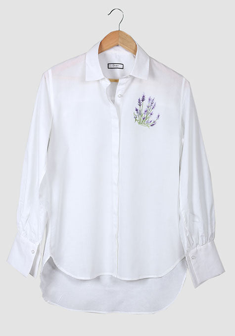 WHITE LIGHTWEIGHT EMBROIDERED SHIRT WITH PUFF SLEEVES - SALE