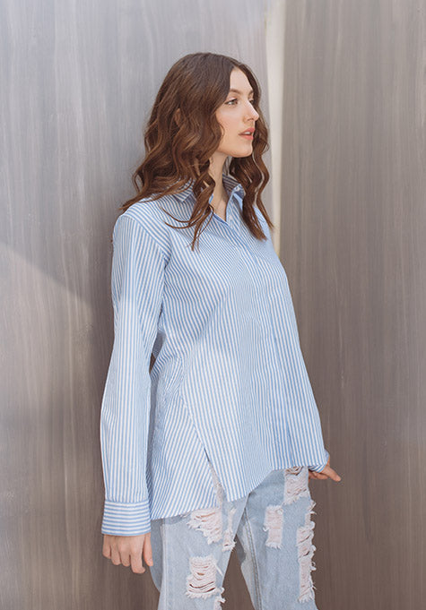 SKY STRIPED SHIRT WITH FRONT VENTS - SALE