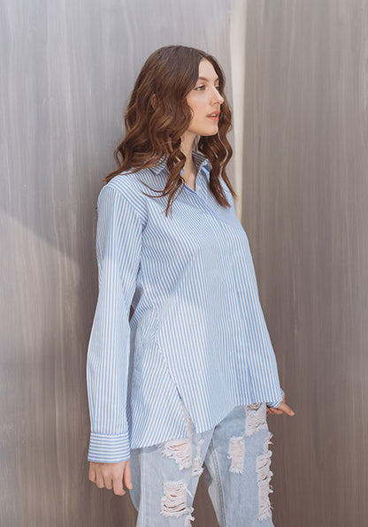 SKY STRIPED SHIRT WITH FRONT VENTS - SALE