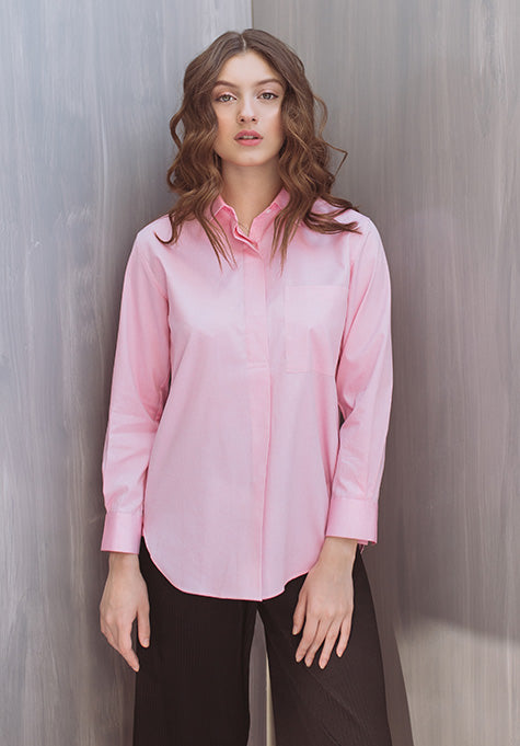 PINK CRISP POPVER SHIRT WITH PLEAT