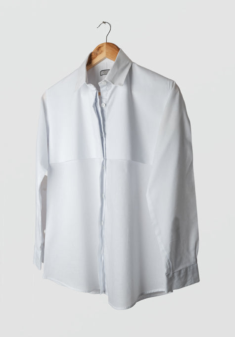 WHITE SOFT COTTON SHIRT - UPPER HALF FLAP