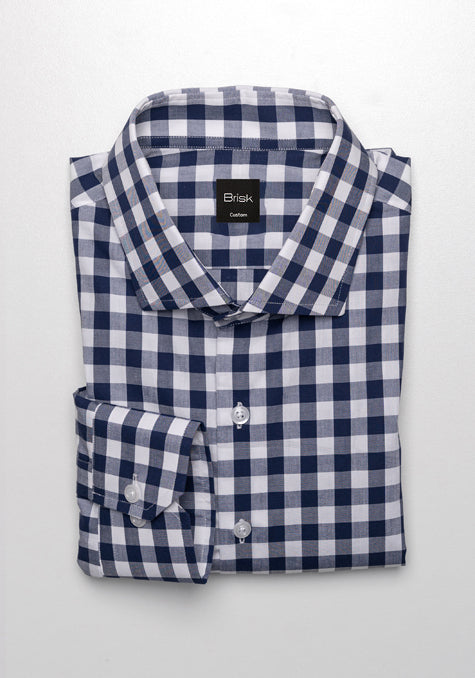 NAVY BLUE GINGHAM STRETCH SHIRT