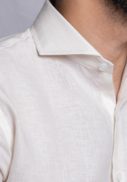 Pearl White Crisp Cotton Linen Shirt - Sale