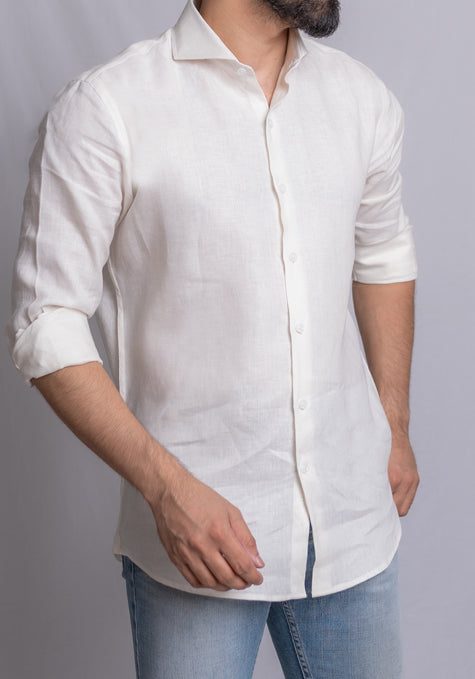 Pearl White Crisp Cotton Linen Shirt - Sale
