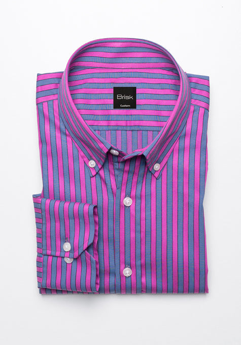 Pink Grey Structured Stripes Shirt - Sale