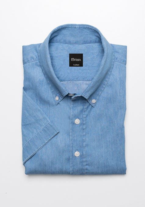 SUMMER DENIM LIGHT WASH - HALF SLEEVES BUTTON DOWN COLLAR