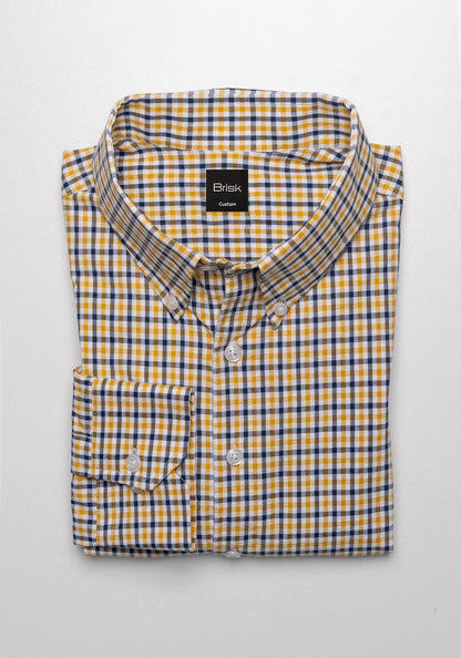 Mustard Navy Seersucker Gingham Shirt - SALE