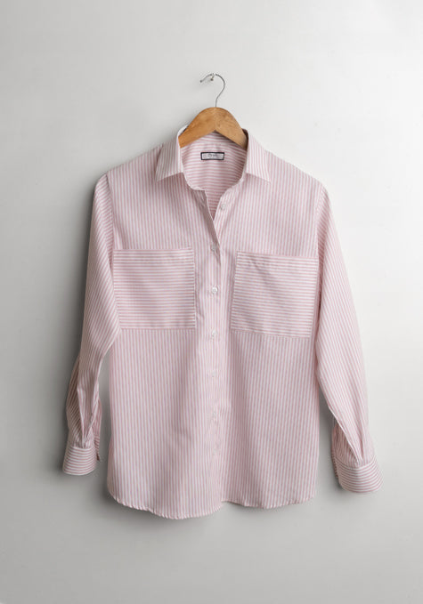 Pink Tan Stripes Relaxed Shirt - Sale