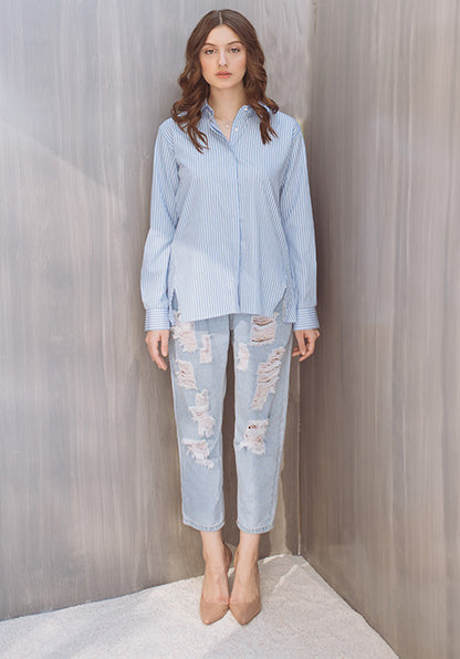 SKY STRIPED SHIRT WITH FRONT VENTS - SALE