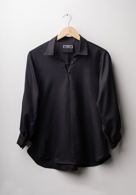 Black Mini Self Textured Relaxed Popover Shirt - Sale