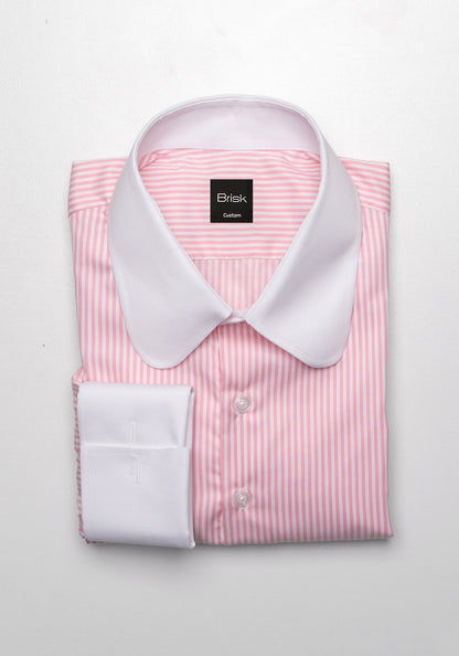 Italian Pink Stripes Shirt - White Club Collar - SALE