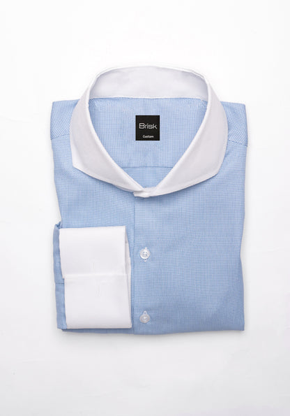 Fine Light Blue Self Textured Cotton/Poly Shirt - Wrinkle Resistant - SALE