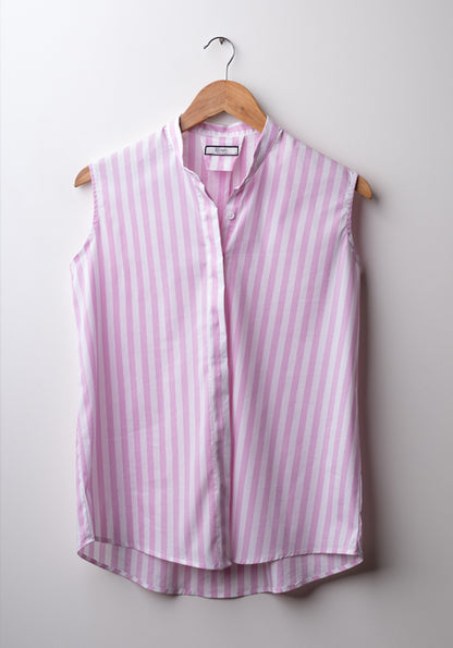 Pink Stretch Stripes Sleeveless Shirt - Sale