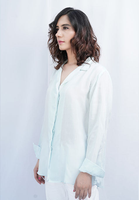 ICE BLUE VISCOSE SHIRT - NOTCH COLLAR