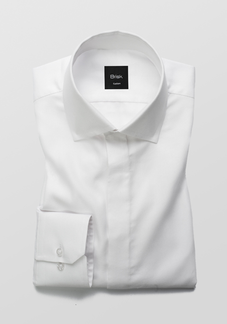 WHITE TWILL HIDDEN PLACKET SHIRT