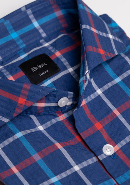 Multi Blue Checkered Seersucker Shirt -Sale