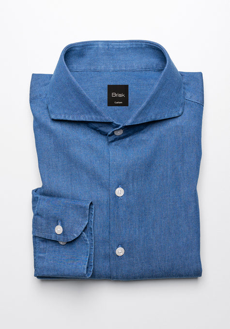 DENIM DARK WASH SHIRT - CUT AWAY EXTREME COLLAR