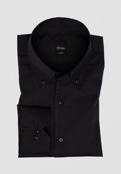 BLACK LIGHTWEIGHT HIGH COLLAR BUTTON DOWN SHIRT