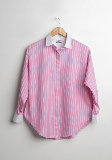 Blue On Pink Stripes Block Shirt