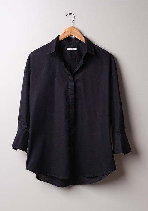 Black Lightweight Drop Shoulder Relaxed Fit Shirt