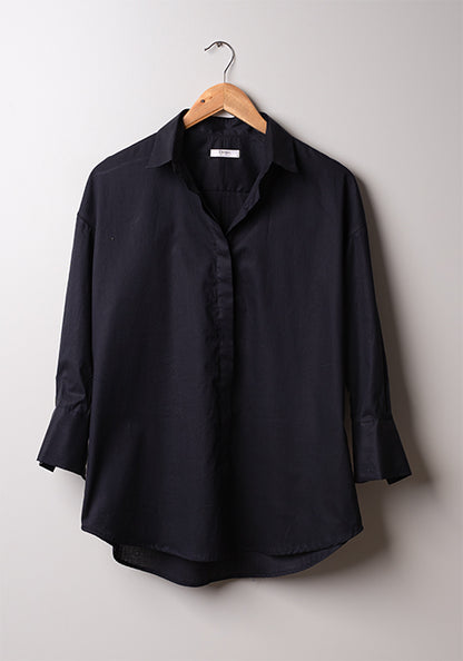 Black Lightweight Drop Shoulder Relaxed Fit Shirt
