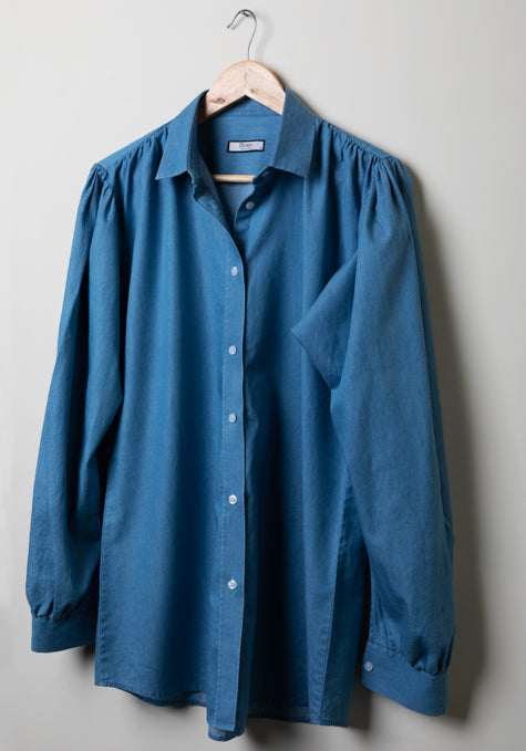 DENIM MEDIUM WASHED PLEATED SHIRT