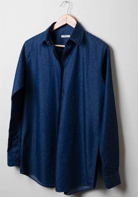 DENIM DARK ROUND COLLAR SHIRT