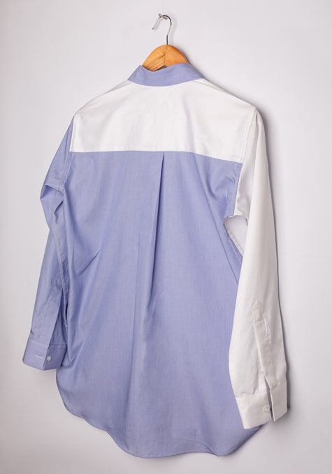White Blue Color Block Shirt