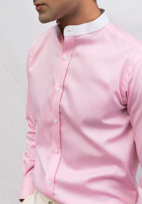 PINK PINPOINT SHIRT - WHITE BAND COLLAR