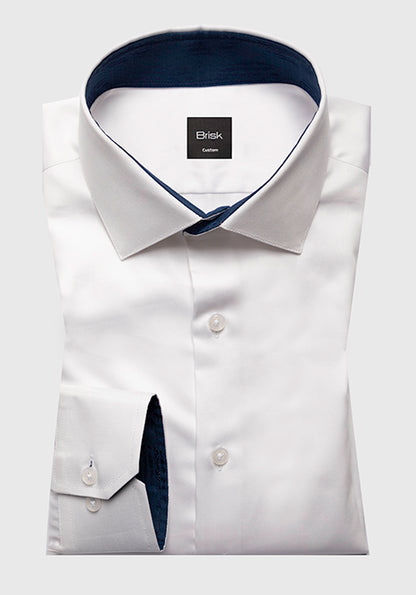 PEARL WHITE STRETCH SHIRT WITH NAVY CONTRAST
