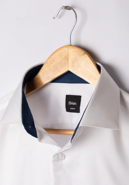 PEARL WHITE STRETCH SHIRT WITH NAVY CONTRAST