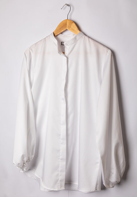 WHITE LIGHTWEIGHT RELAXED SHIRT WITH BALLOON SLEEVES - SALE