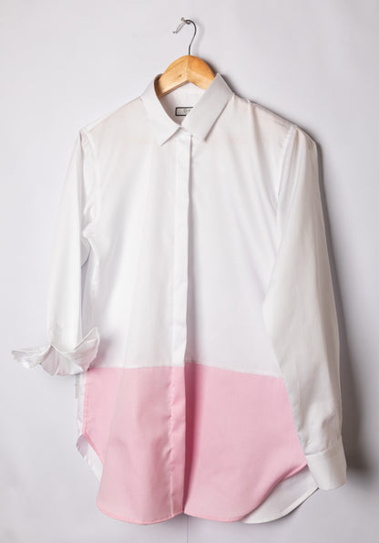 White Pink Color Block Shirt - Sale