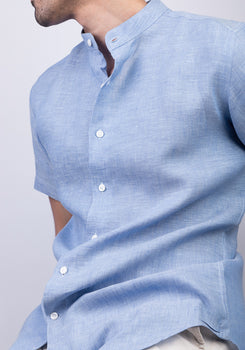 Pastel Blue Cotton Linen Lightweight Shirt Half Sleeves - Sale