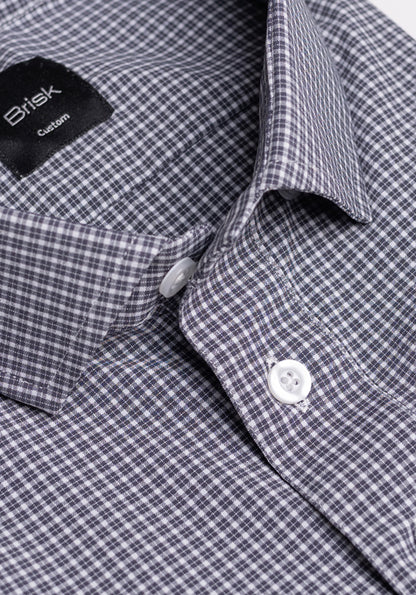 Grey Mini Checkered Four-Way Performance Stretch Half Sleeves Shirt - Sale