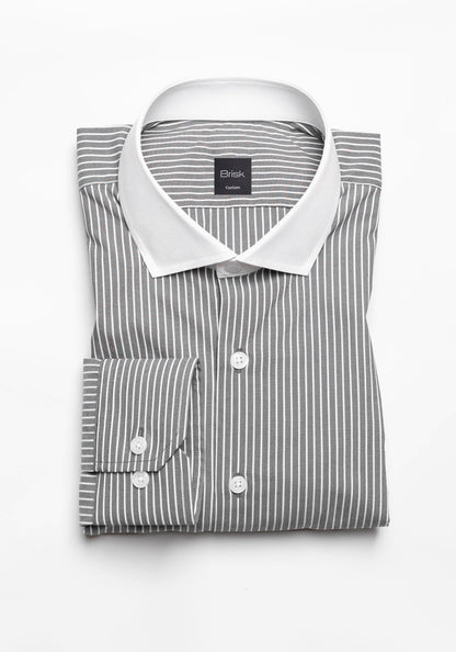 Grey Chambray Performance Stretch Stripes Shirt