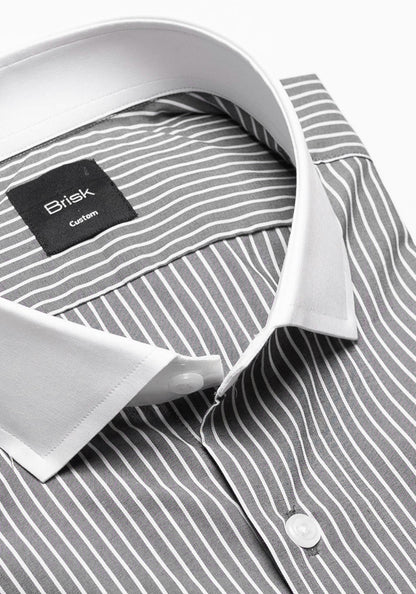 Grey Chambray Performance Stretch Stripes Shirt