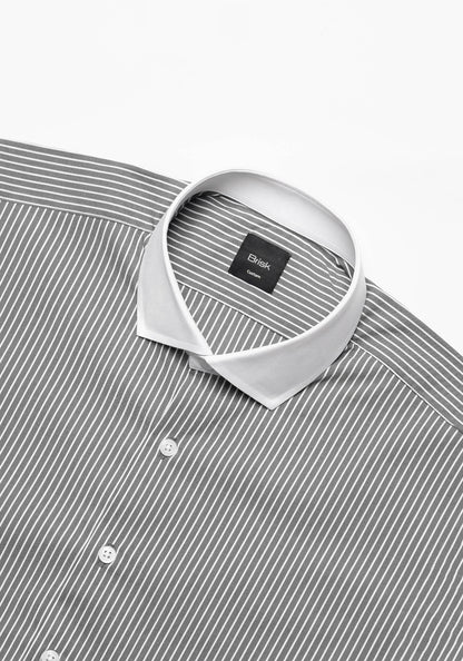 Grey Chambray Performance Stretch Stripes Shirt