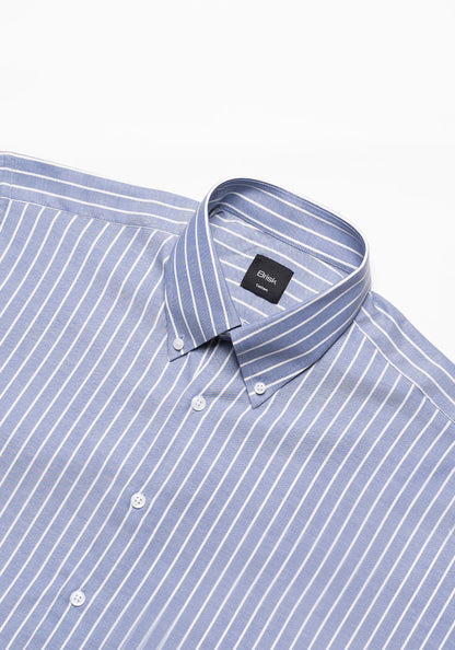 Blueish Grey Chambray Performance Stretch Stripes Shirt
