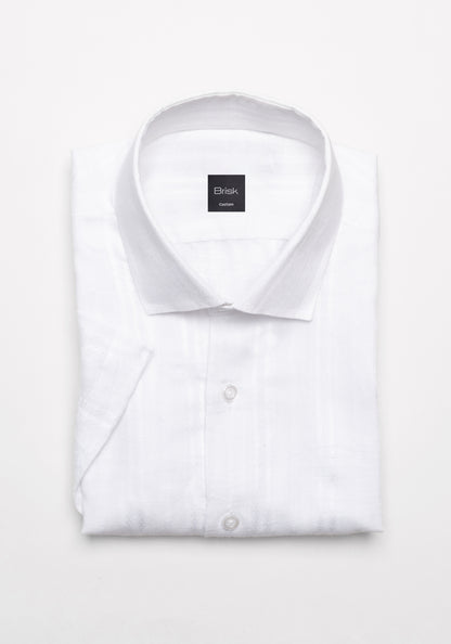 White Linen Structured Summer Feather-weight Half Sleeve Shirt - Sale