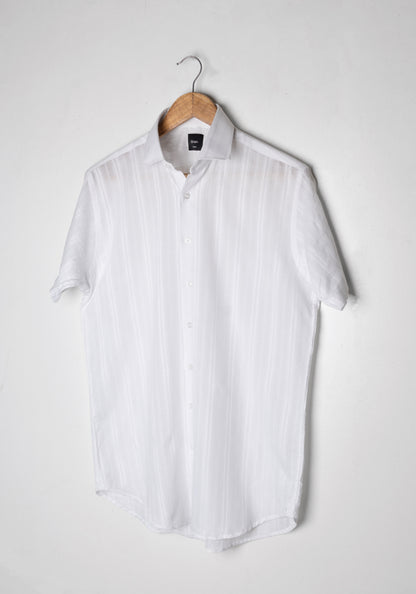White Linen Structured Summer Feather-weight Half Sleeve Shirt - Sale