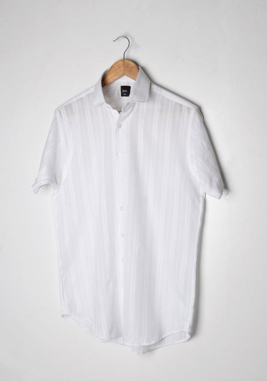 White Linen Structured Summer Feather-weight Half Sleeve Shirt
