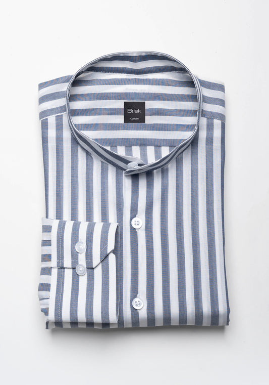 Bold Grey Sheer Cotton Summer Stripes Shirt